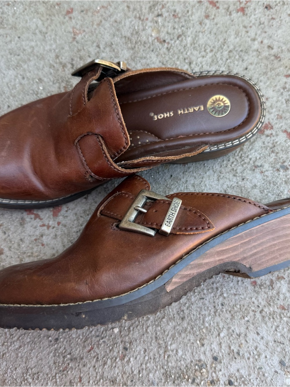 Vintage Brown Leather Earth Shoe Clogs